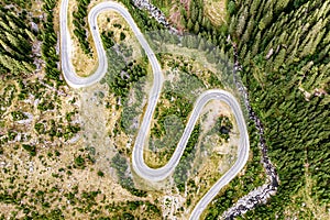 Winding mountain road, view from above.