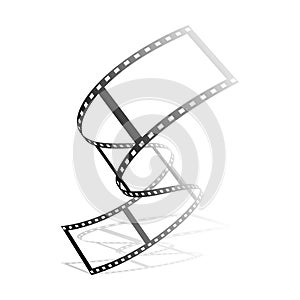 Winding movie film ribbon. Narrow strip of 35 mm tape. Classic film for cameras and movie cameras. Movie festival design element.
