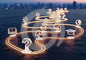 A winding path is depicted with