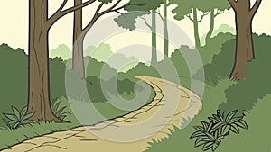 Winding path through a forest illustration, vector design Generative AI