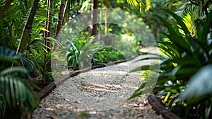 Winding paths lead through lush greenery inviting guests to explore the nearby hiking trails and immerse themselves in