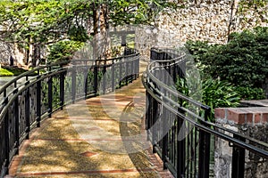 Winding pathway on the riverwalk on a sunny day