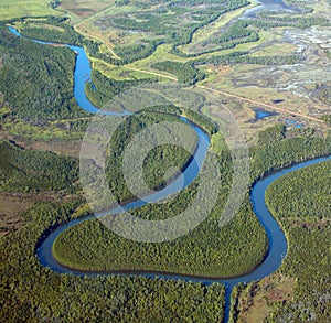 Winding river aerial view