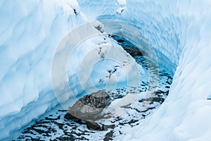 Winding river course cut from solid ice on the Matanuska Glacier