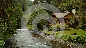 A winding river flows through a lush valley offering a peaceful soundtrack for a restful nights sleep in a quaint photo