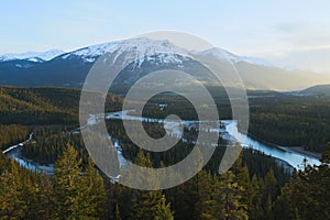 Winding river in mountainous landscape