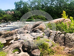 Winding river with rapids in a rocky gorge