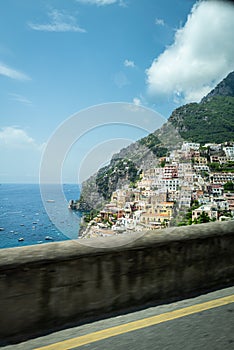 The winding Road along the Amalfi coast provides views of the Mediterranean Sea in southern Italy