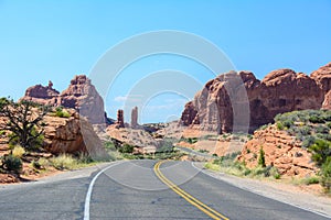 Winding road in Arches National Park, Moab, Utah, United States