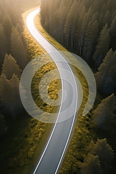 Winding road through autumn forest