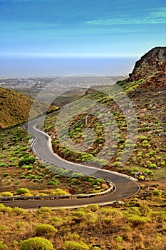 Winding road in Canary mountains