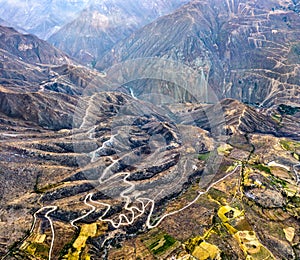 Winding road in the Colca Canyon in Peru
