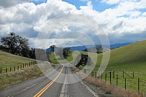 Winding road and countryside in Sequoia National Forest California.