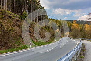 A winding road through the Harz National Park, Lower Saxony, Germany
