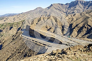 Winding road through the highest pass in Atlas Mountains, Morocco
