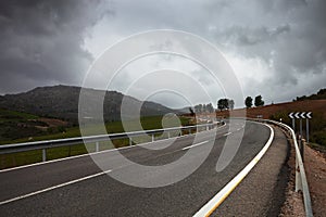 A winding road through hills.