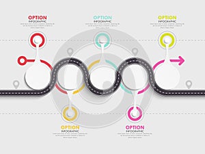 Winding road infographic template with a phased structure