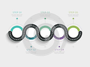 Winding road infographic template with a phased structure