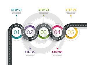 Winding road infographic template with a phased structure