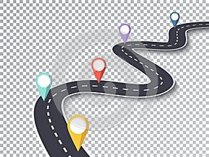 Winding Road Isolated Transparent Special Effect. Road way location infographic template. EPS 10