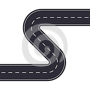 Winding road isolated on white background. Curved asphalt road or highway. Vector illustration
