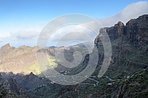 Winding road leading to the village of masca, Tenerife, Canary Islands, Spain