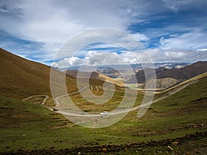 Winding road in mountain landscape, Tibet, China