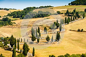 Winding road near Monticchiello and Pienza in Tuscany, Italy