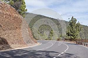 Winding road passing through Teide National Park, connecting the volcano with the coast of Tenerife, Canary Islands, Spain