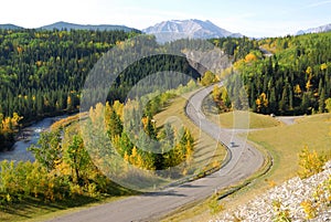 Winding road in river valley