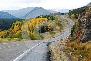 Winding road in river valley