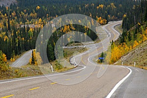 Winding road in river valley