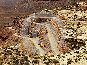 Winding Road on Rugged Desert Rock Formation