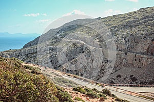 Winding road through Serra de Tramuntana, view from Cap de Formentor in Mallorca, Spain photo