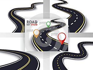 Winding Road Set. Trip and Journey Route