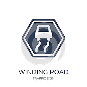 winding road sign icon. Trendy flat vector winding road sign icon on white background from traffic sign collection