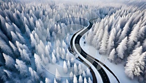 Winding Road Through Snow-Covered Forest