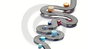 Winding road timeline concept. Strategy solution concept. Business roadmap 3d rendering