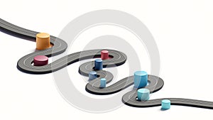 Winding road timeline concept. Strategy solution concept. Business roadmap 3d rendering