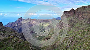 Winding road to Masca valley mountain landscape, Tenerife, Canary Islands