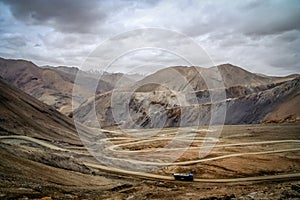 Winding road to mountain pass