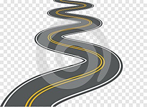 Winding road vector highway path long street asphalt isolated perspective road way journey illustration