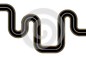 Winding road on white background. Curved asphalt road or highway. Vector illustration. EPS10.