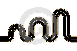 Winding road on white background. Curved asphalt road or highway. Vector illustration. EPS10.