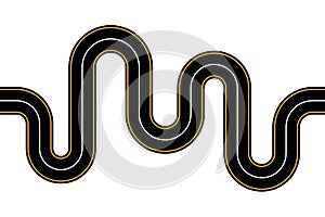 Winding road on white background. Curved asphalt road or highway. Vector illustration. EPS10.