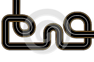 Winding road on white background. Curved asphalt road or highway. Vector illustration. EPS10.