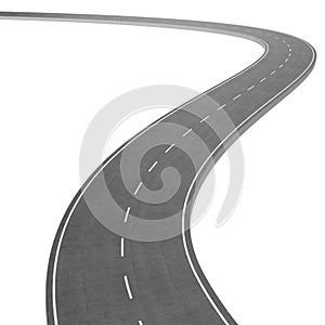 Winding Road on White Background. Road way location infographic template. Two-way road bending on a white