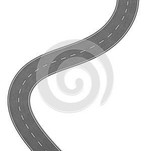 Winding Road on White Background. Road way location infographic template. Two-way road bending on a white