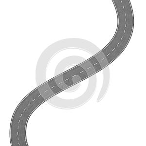 Winding Road on White Background. Road way location infographic template. Two-way road bending on a white