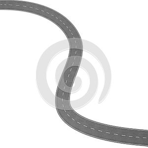 Winding Road on White Background. Road way location infographic template. Two-way road bending on a white